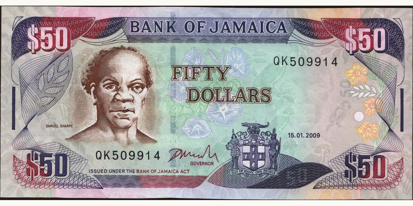 50 dollars Ямайка 2009 — Лицевая сторона