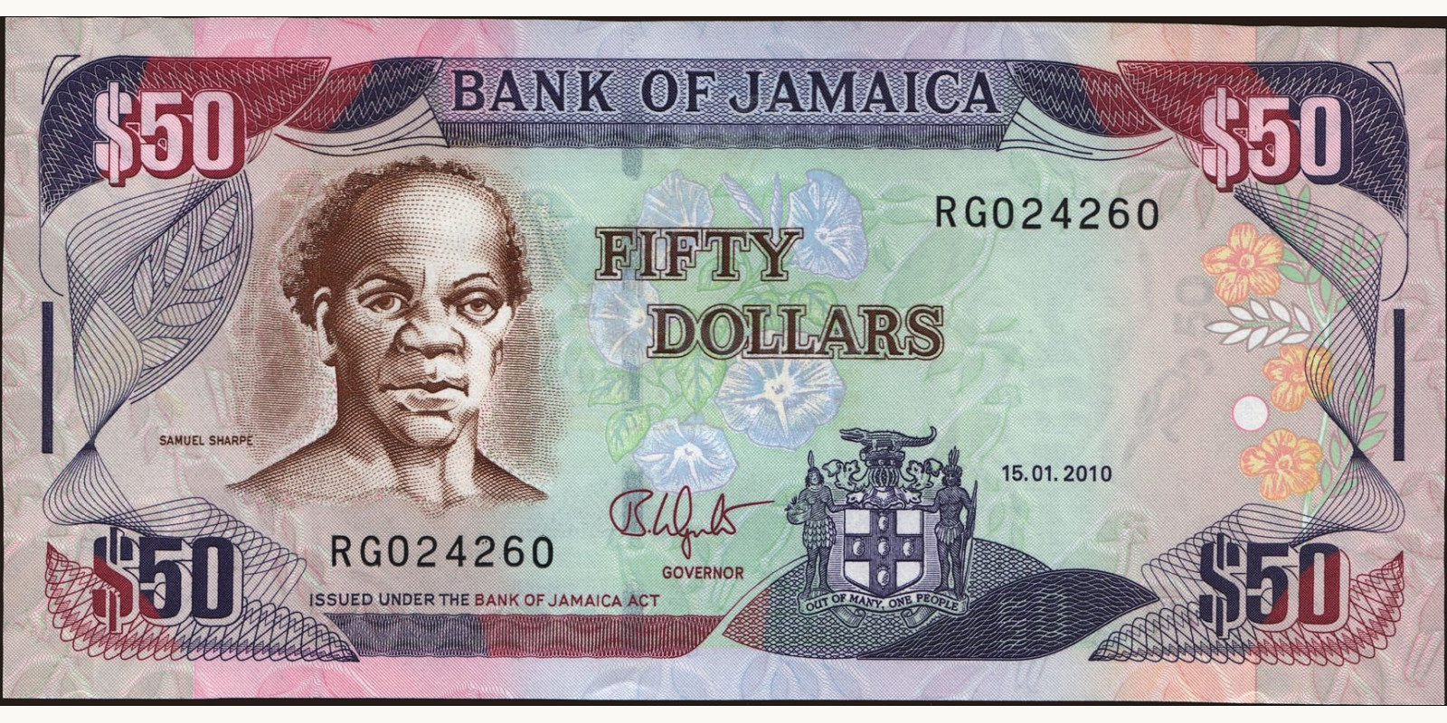 50 dollars Ямайка 2010 — Лицевая сторона