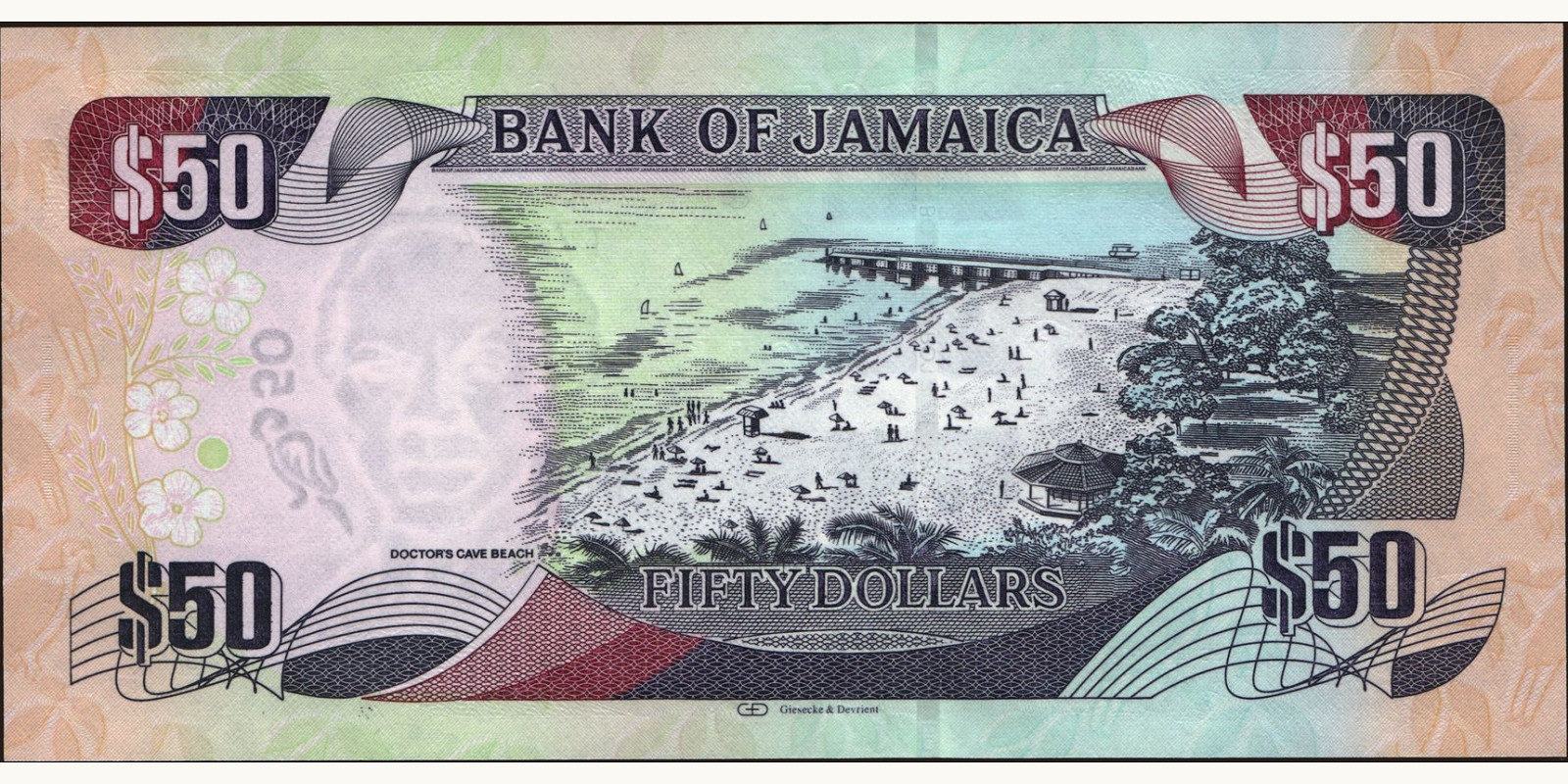 50 dollars Ямайка 2013 — Оборотная сторона