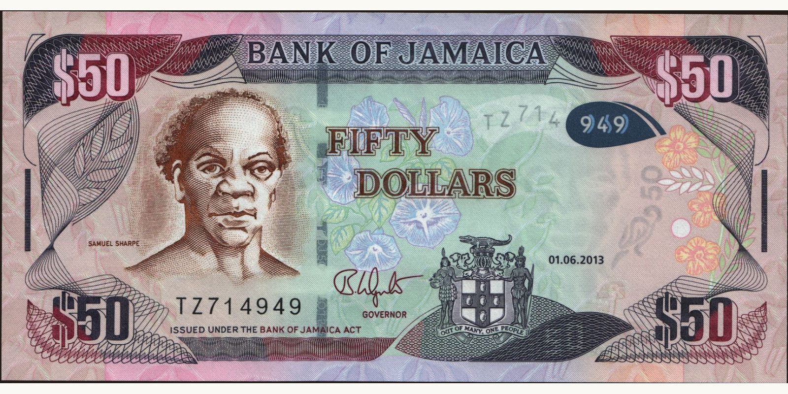 50 dollars Ямайка 2013 — Лицевая сторона