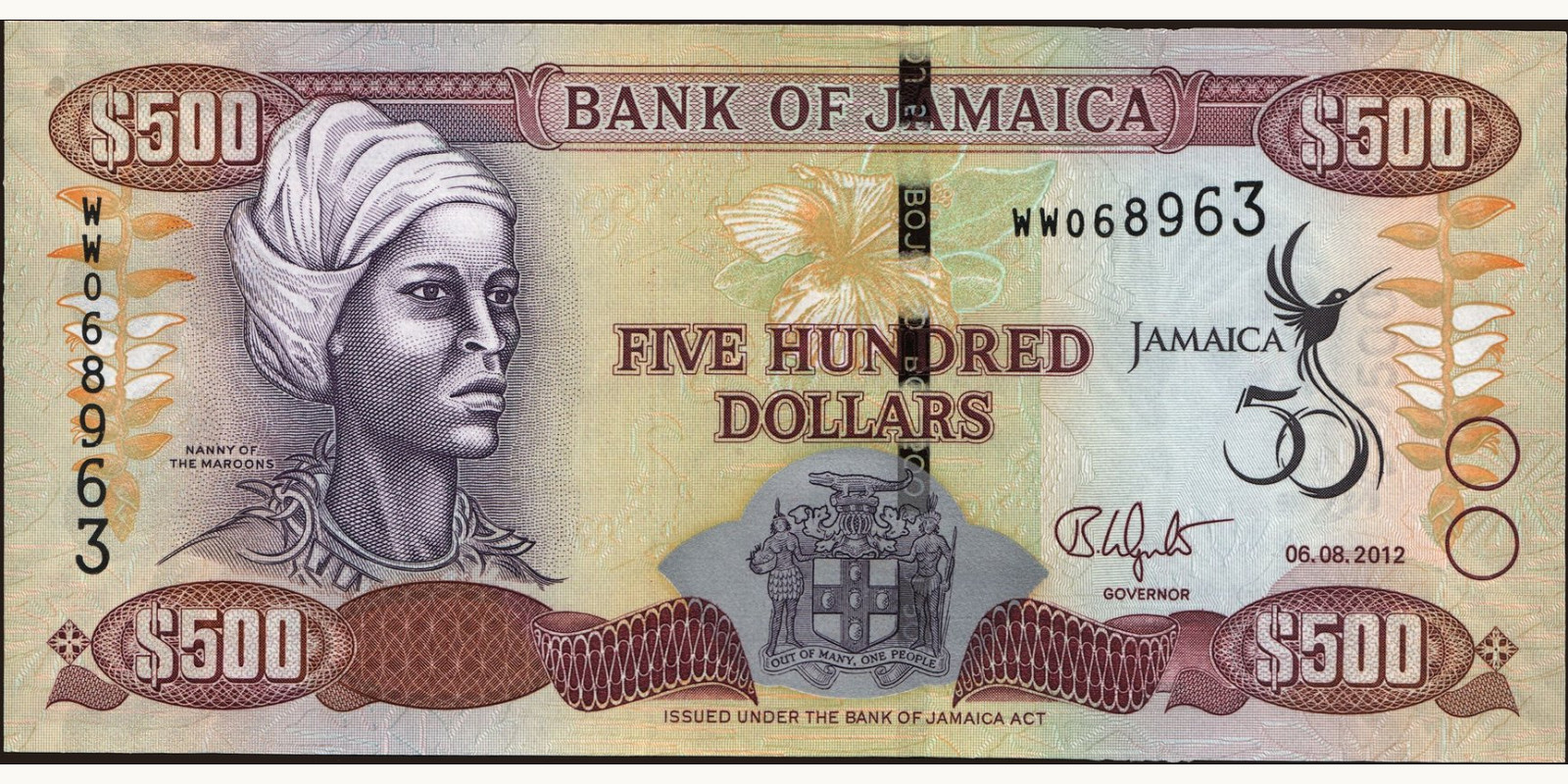500 dollars Jamaica 2012 — Front side