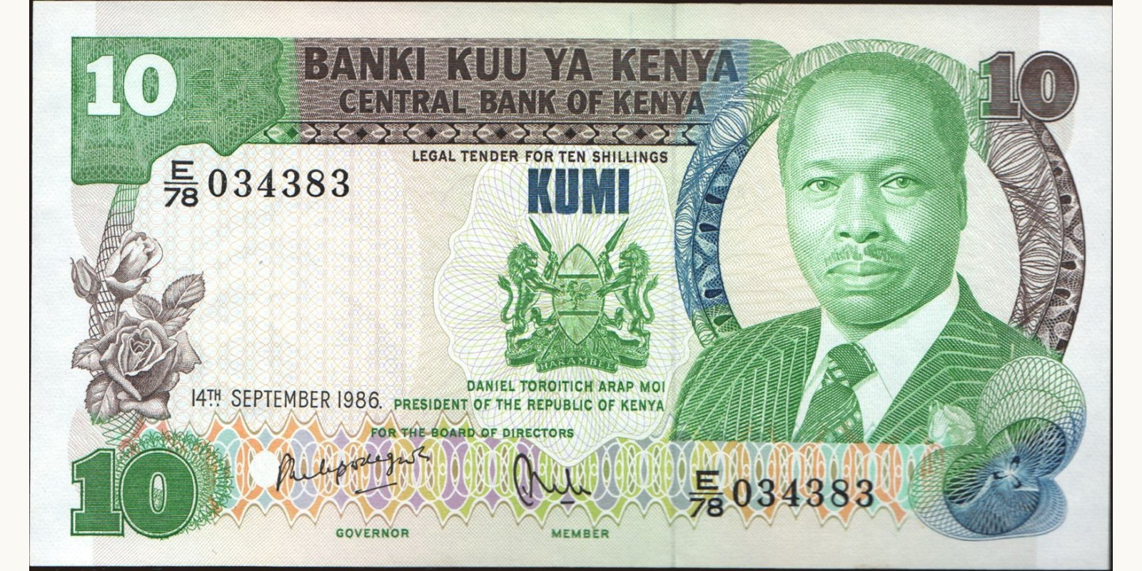 10 shilling Kenya 1986 — Front side