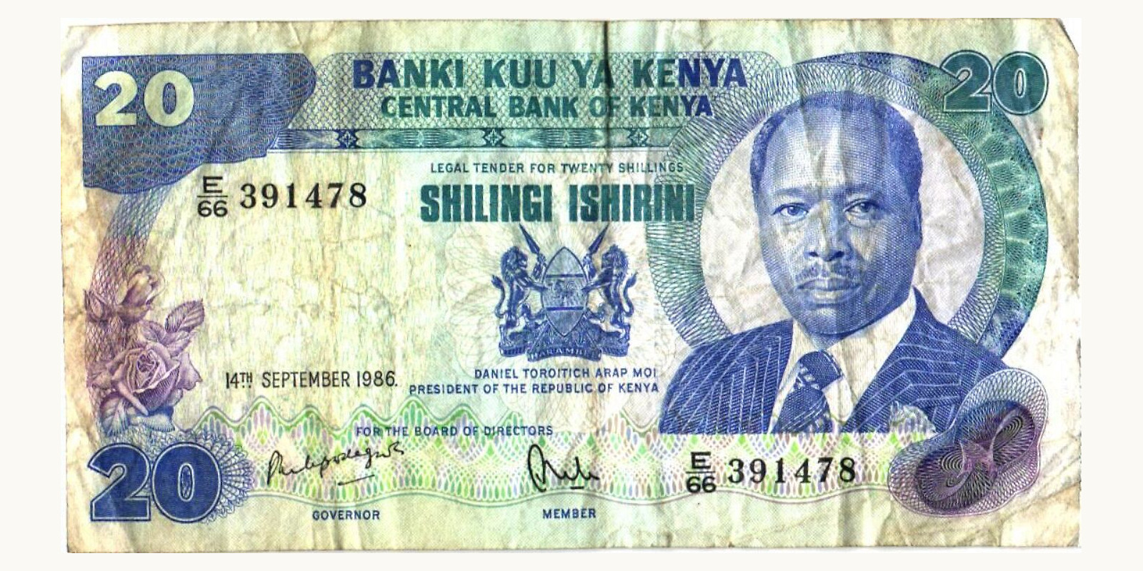 20 Shillingi Kenya 1986 — Front side