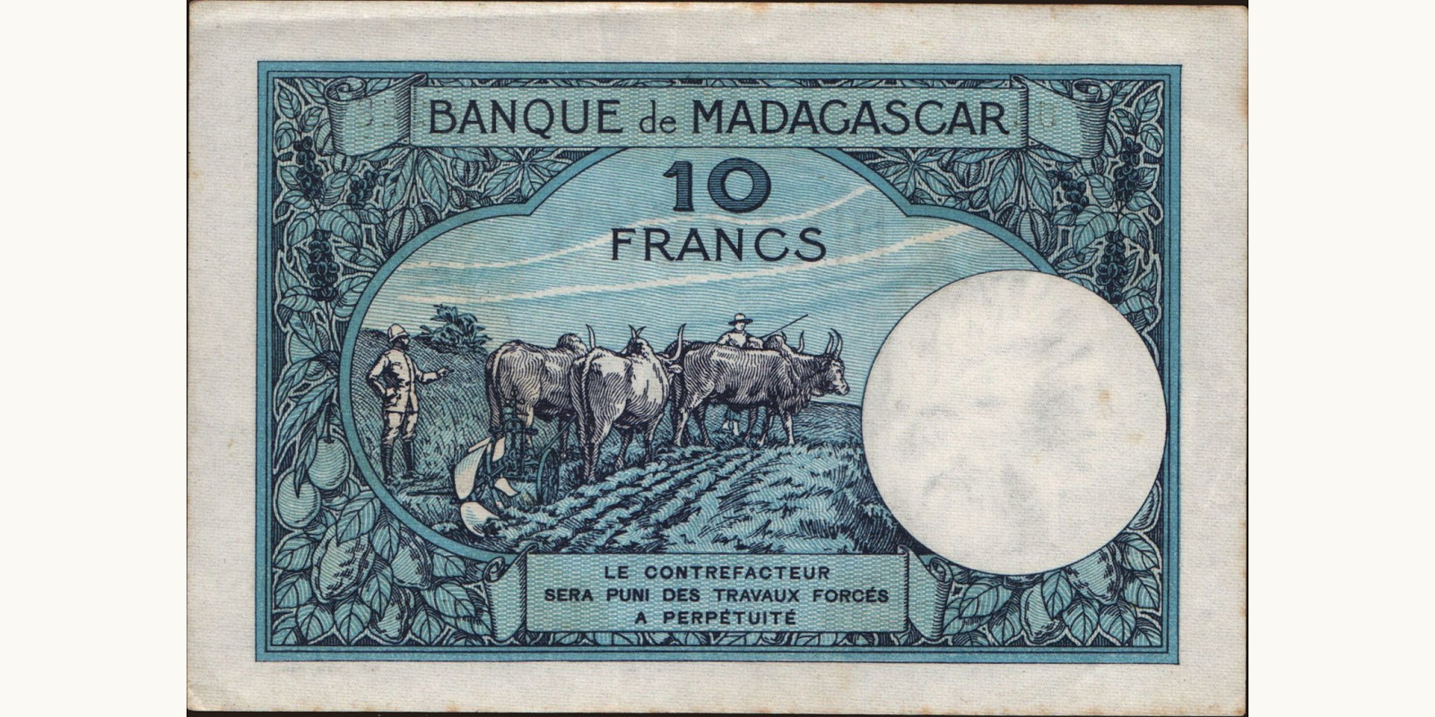 10 franc Comoros 1937 — Back side