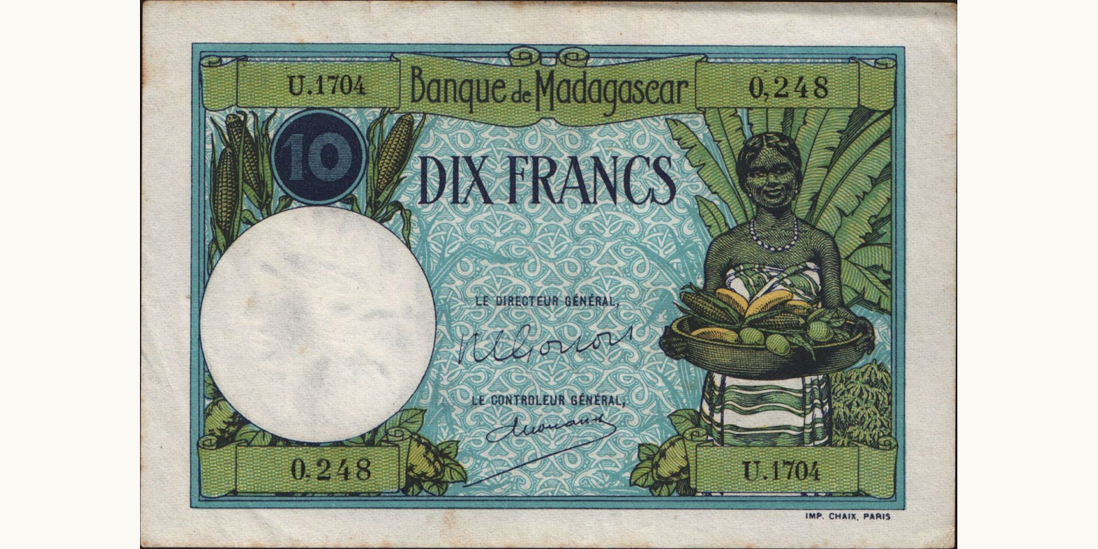 10 franc Comoros 1937 — Front side