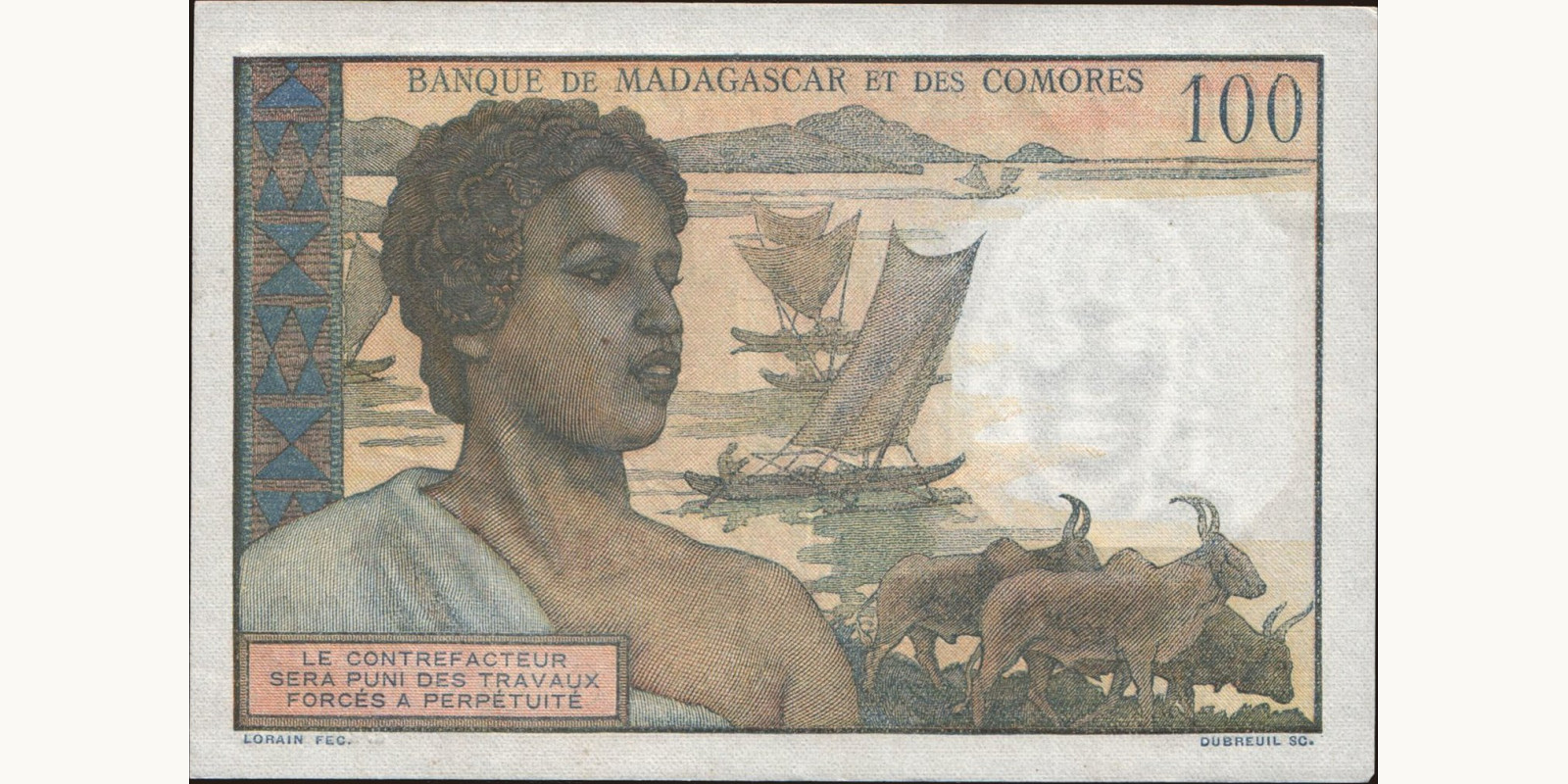 100 franc Comoros 1963 — Back side