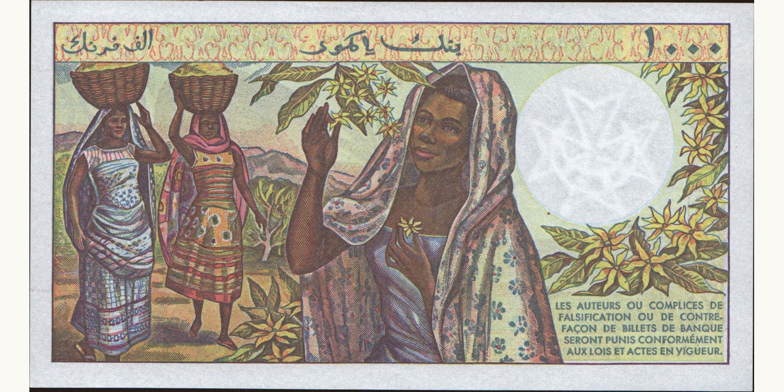 1000 franc Коморы 1994 — Оборотная сторона