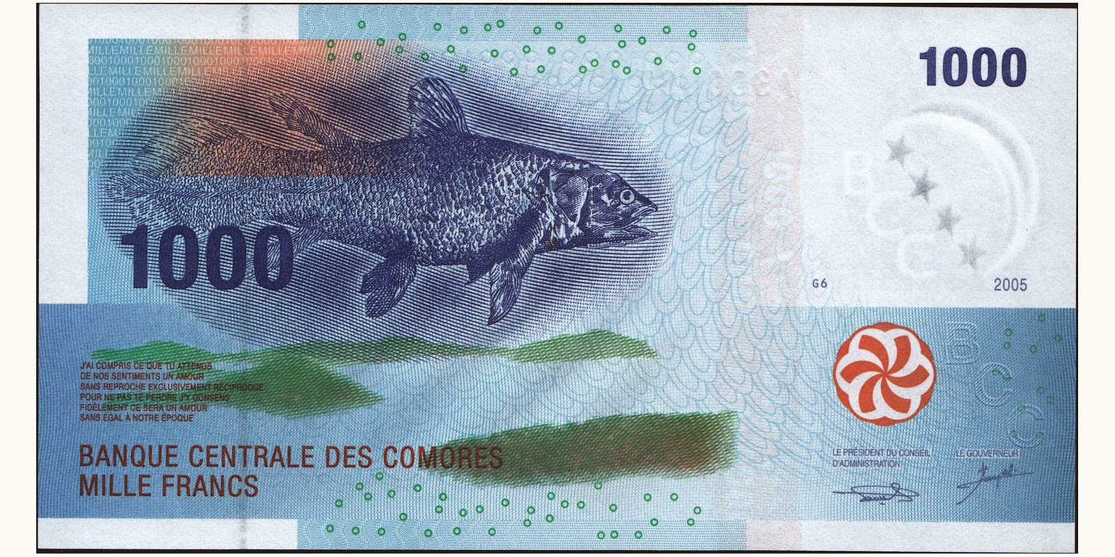 1000 franc Comoros 2005 — Front side