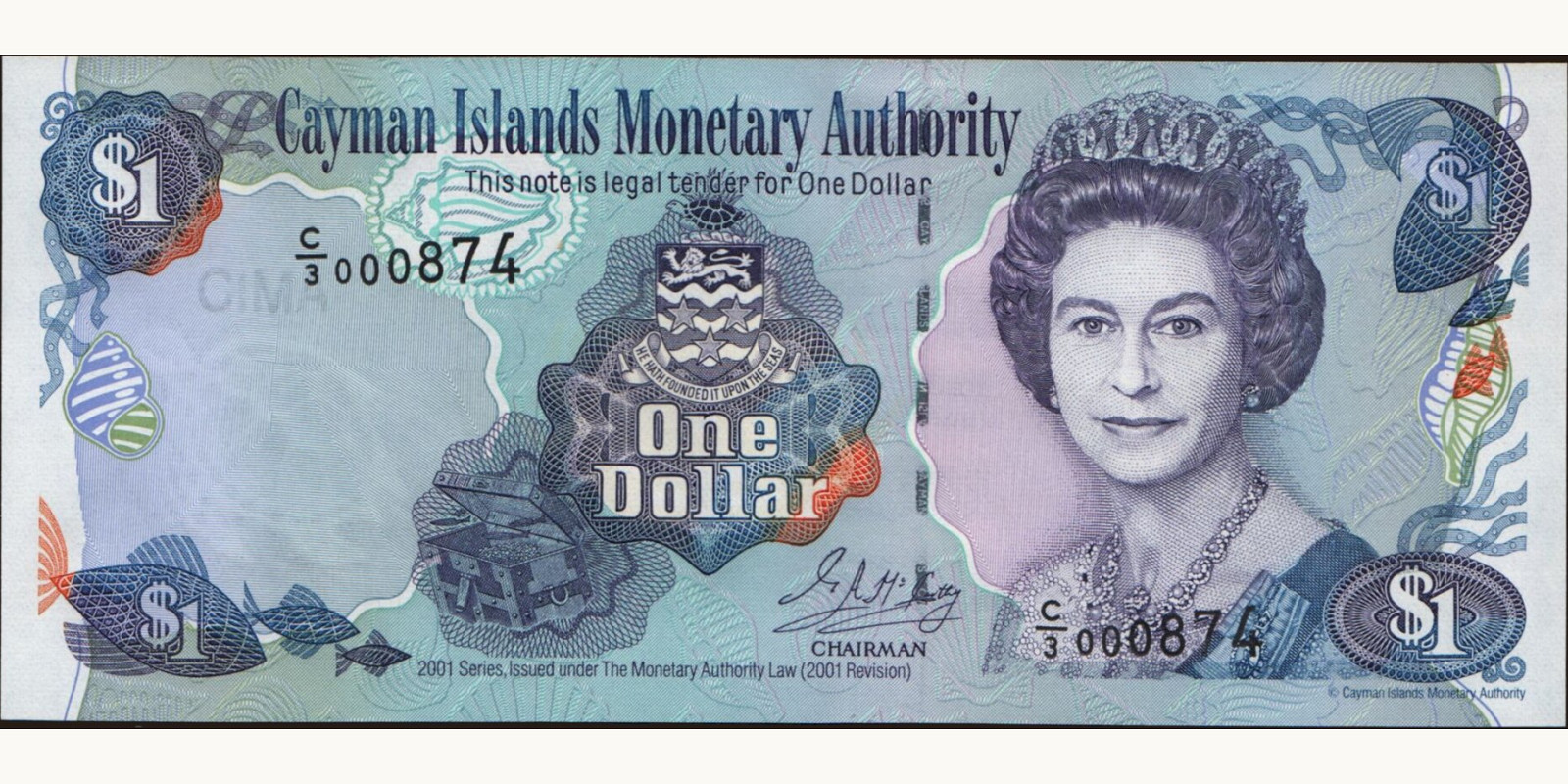 1 dollars Cayman Islands 2001 — Front side