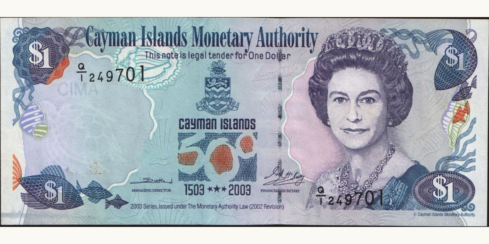 1 dollars о-ва Кайман 2003 — Лицевая сторона