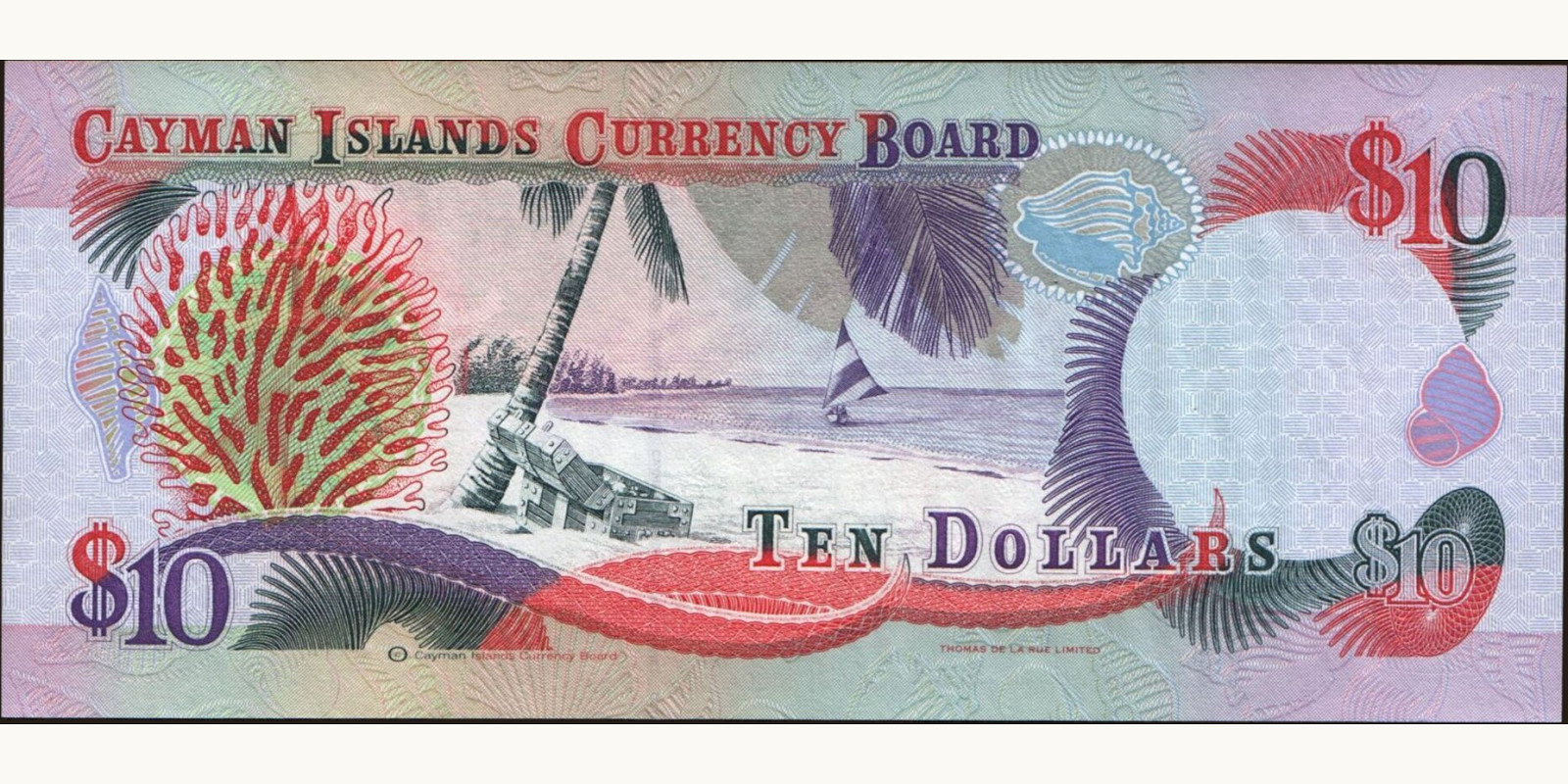 10 dollars о-ва Кайман 1996 — Оборотная сторона