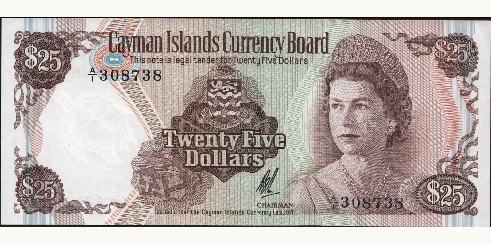 25 dollars о-ва Кайман 1971 — Лицевая сторона