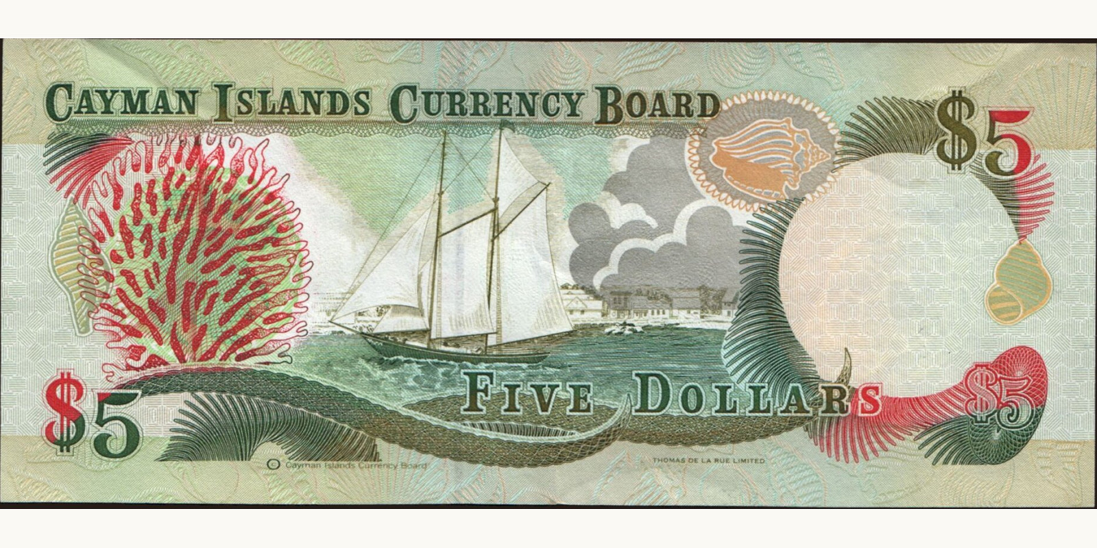 5 dollars Cayman Islands 1996 — Back side