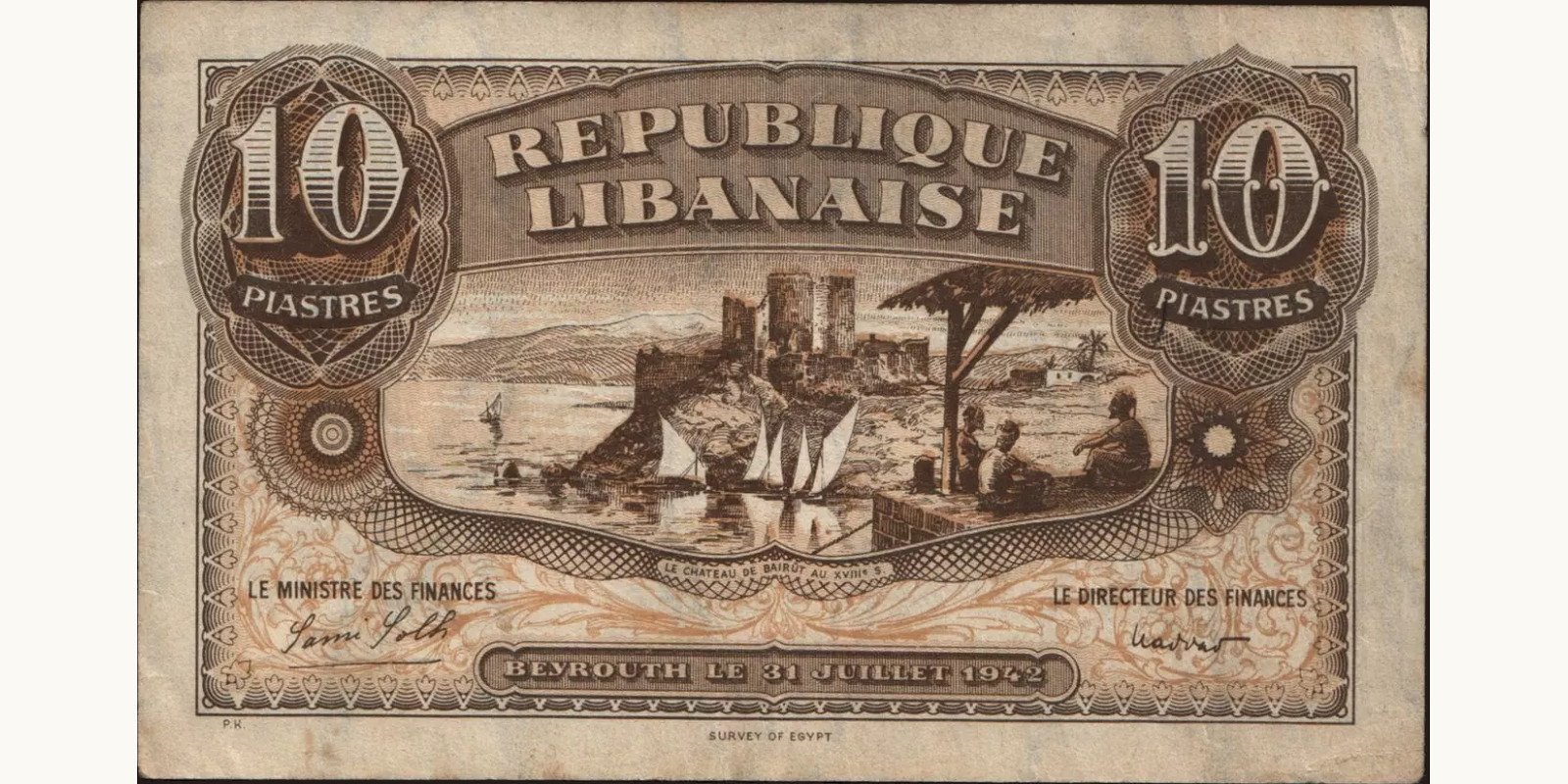 10 piastres Ливан 1942 — Оборотная сторона