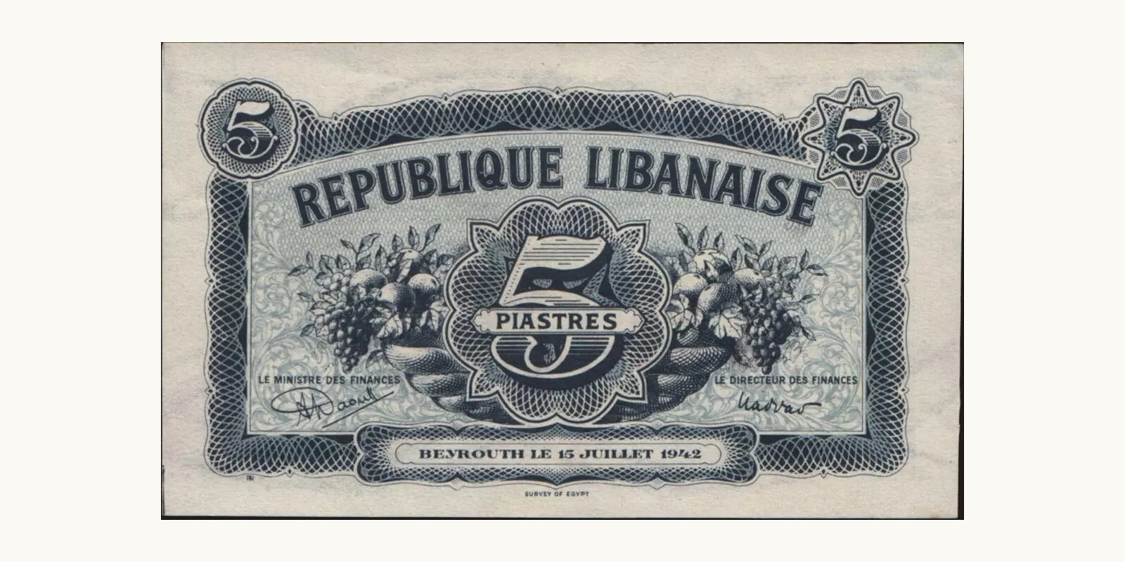 5 piastres Ливан 1942 — Оборотная сторона