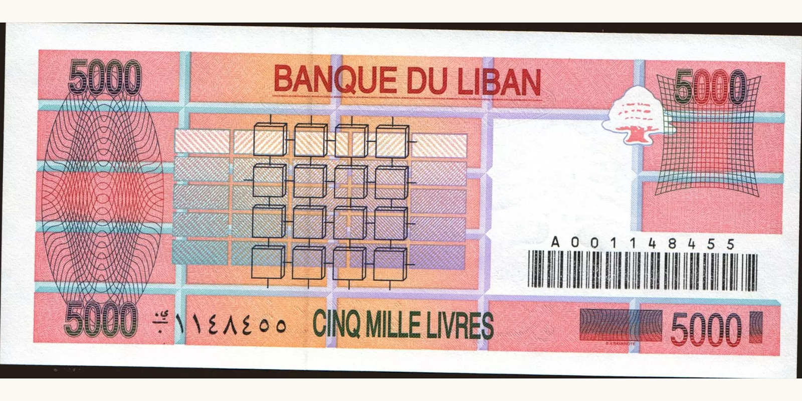 5000 livres Lebanon 1994 — Back side