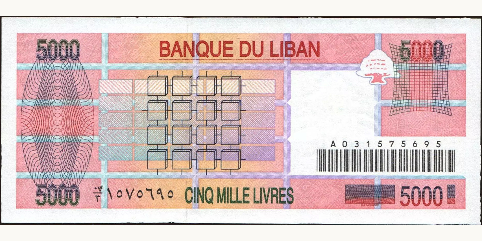 5000 livres Ливан 1995 — Оборотная сторона