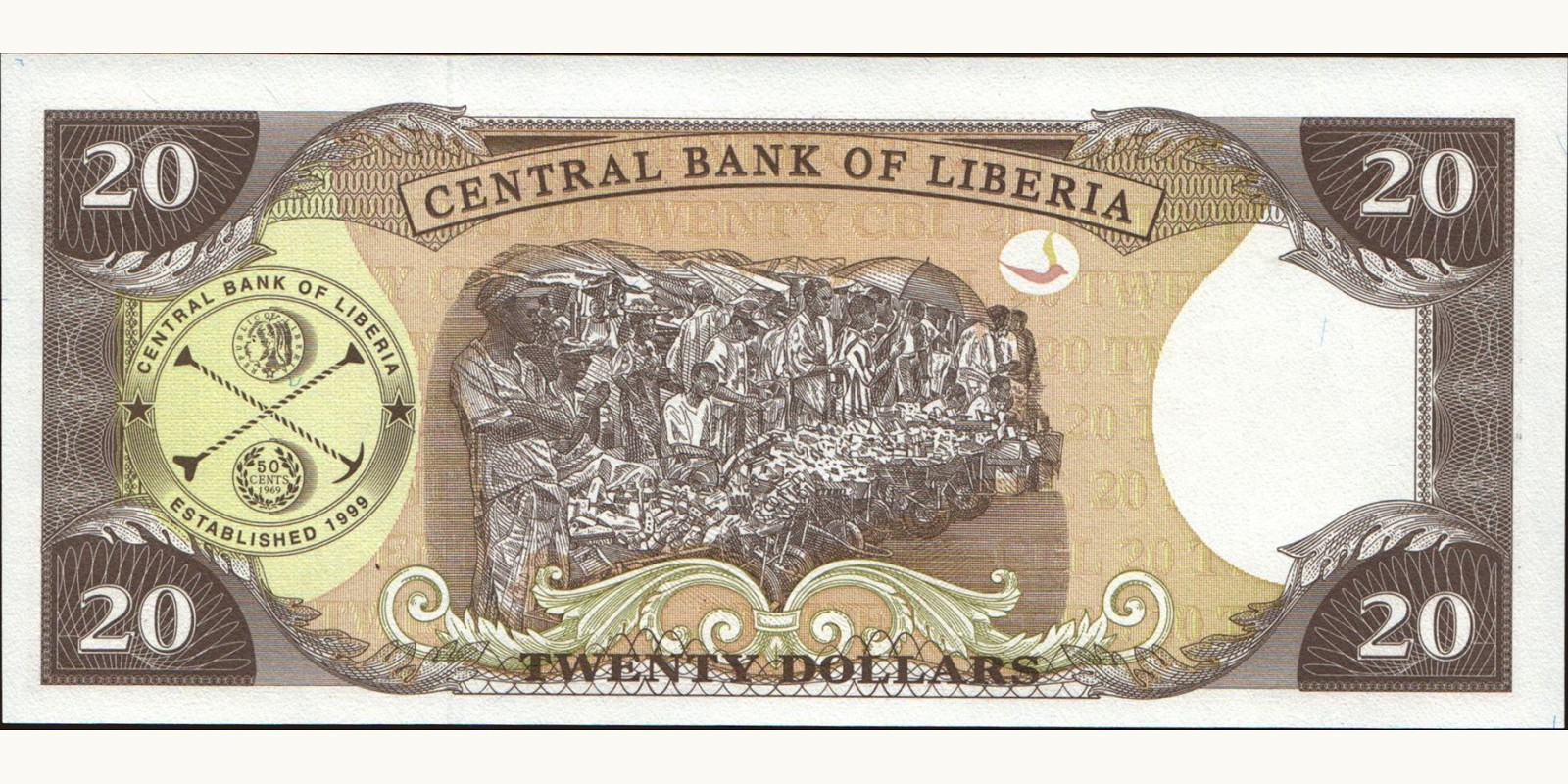 20 dollars Либерия 2009 — Оборотная сторона