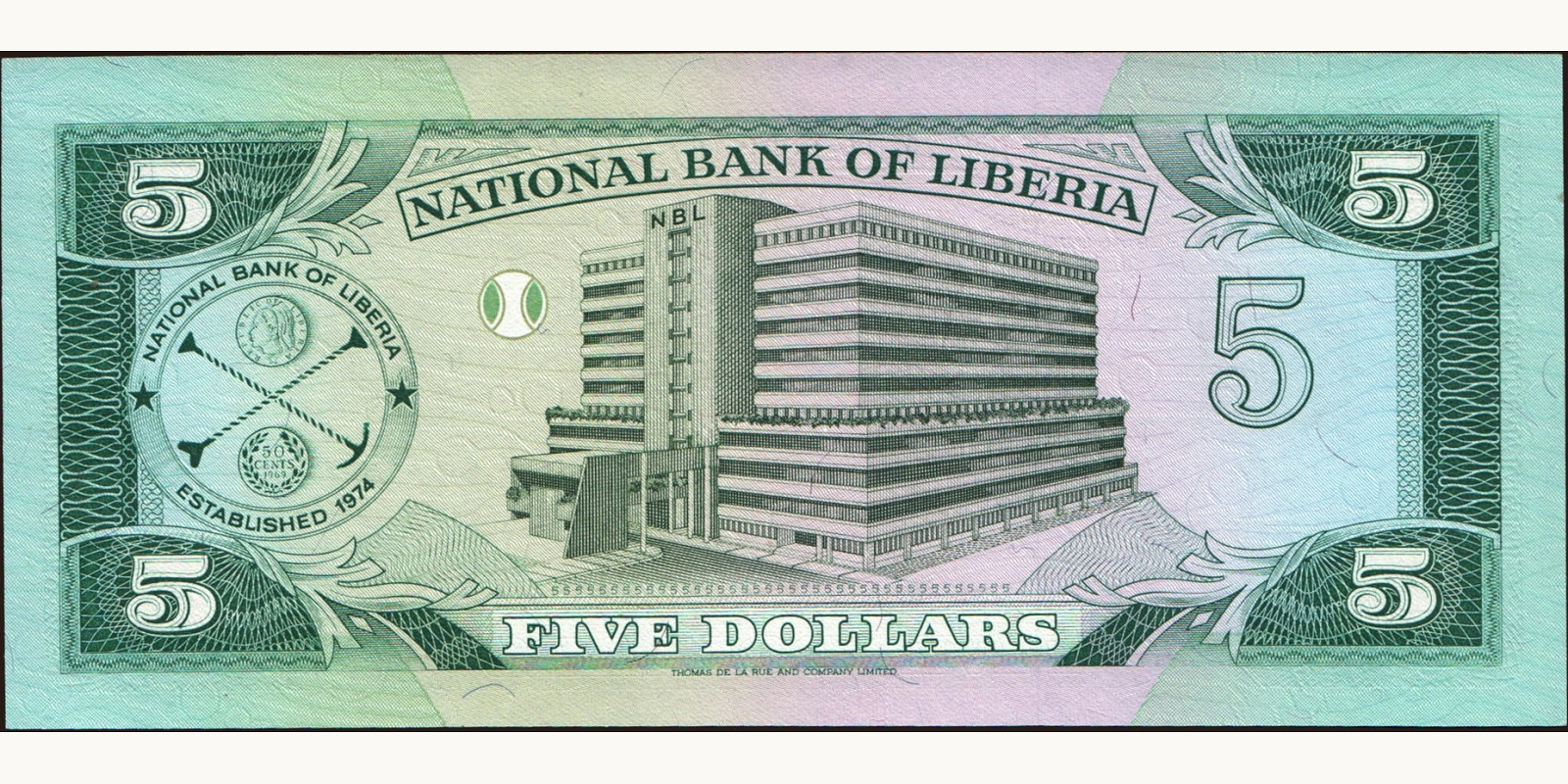 5 dollars Liberia 1989 — Back side