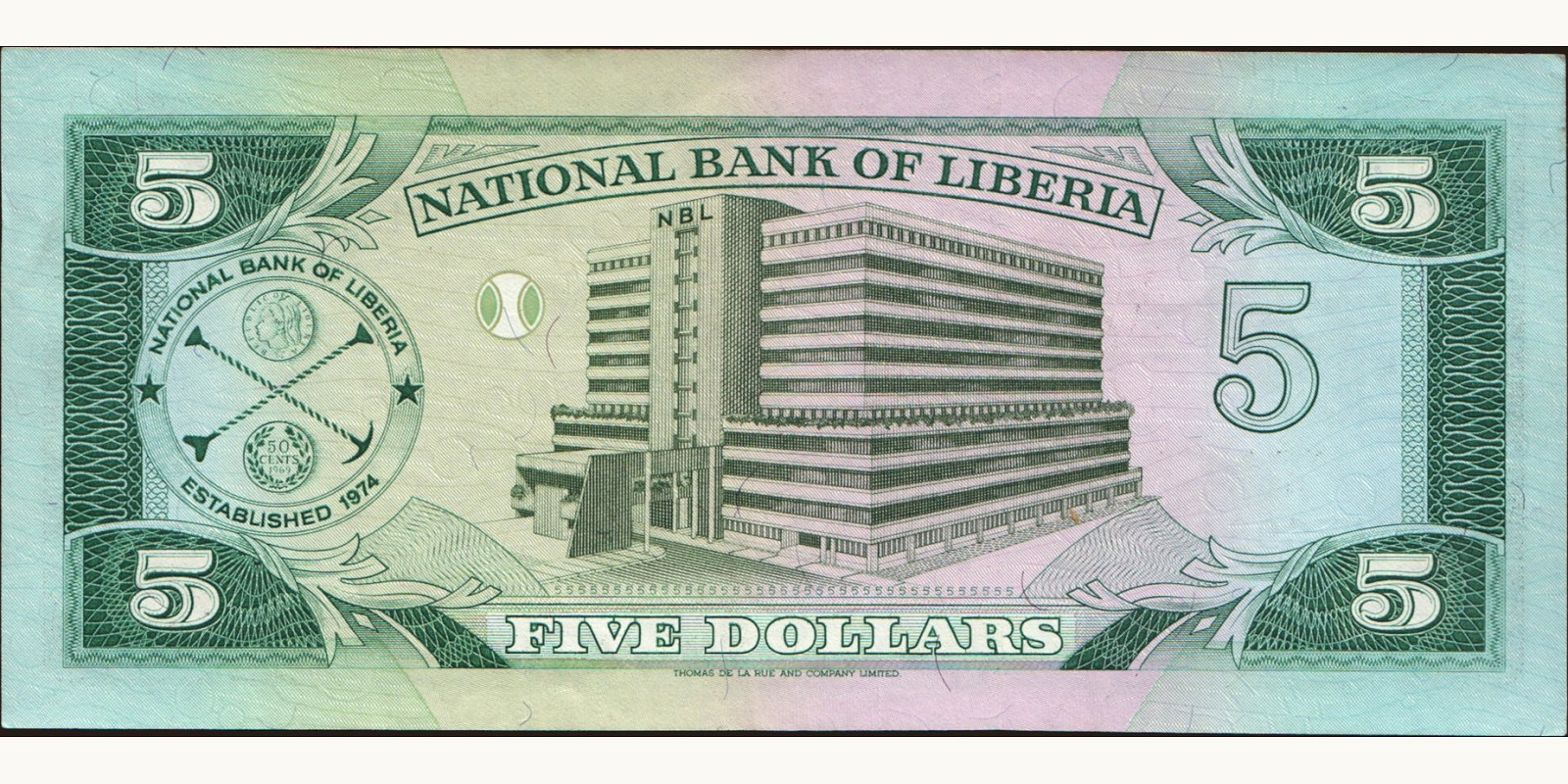 5 dollars Либерия 1991 — Оборотная сторона