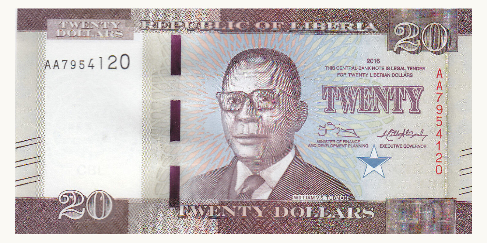 20 dollars Liberia 2016 — Front side