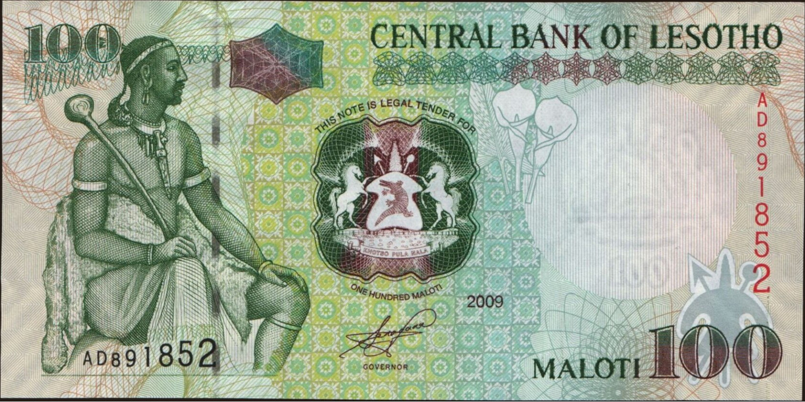 100 maloti Лесото 2009 — Лицевая сторона