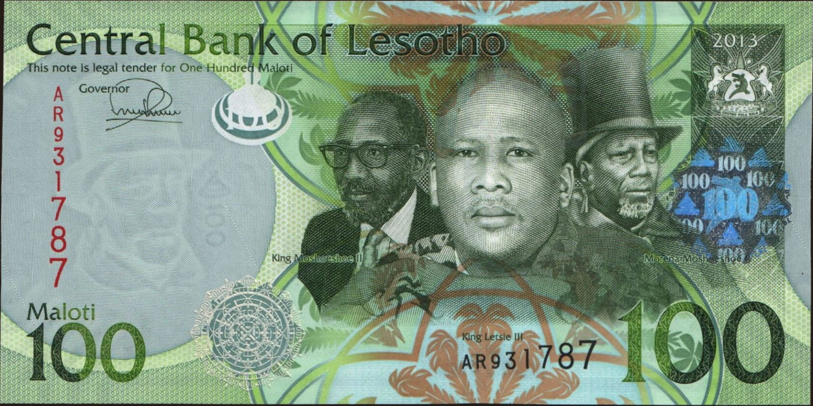 100 maloti Лесото 2013 — Лицевая сторона