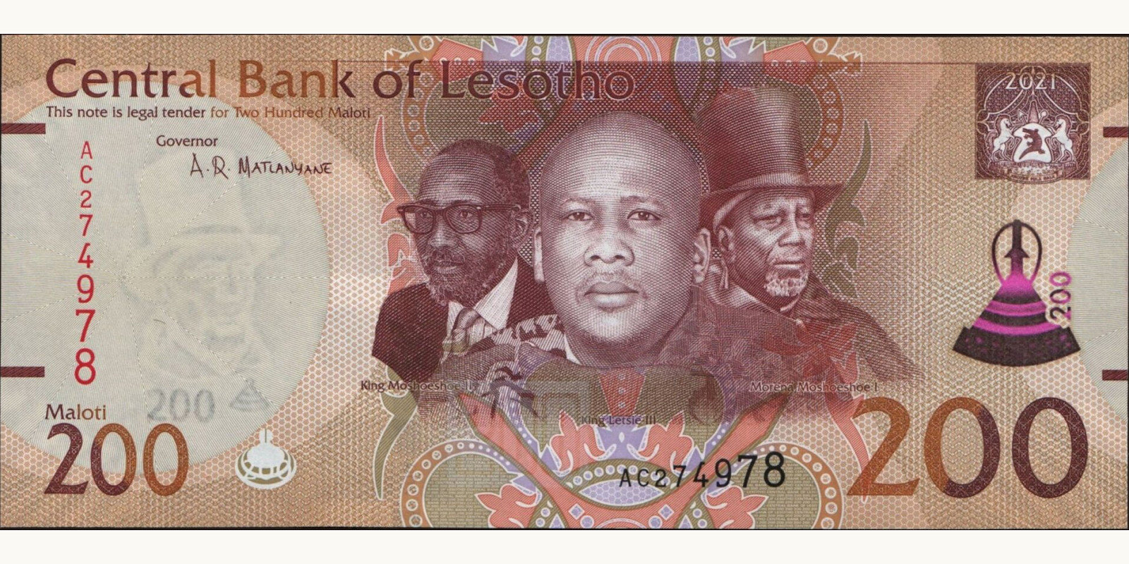 200 maloti Lesotho 2021 — Front side