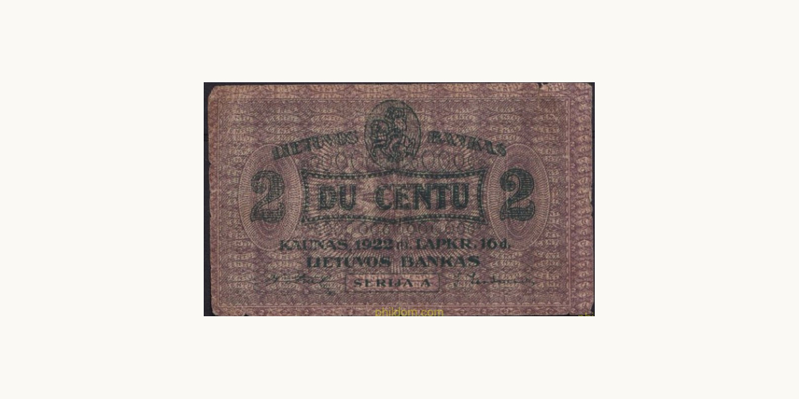 2 centas Lithuania 1922 — Front side