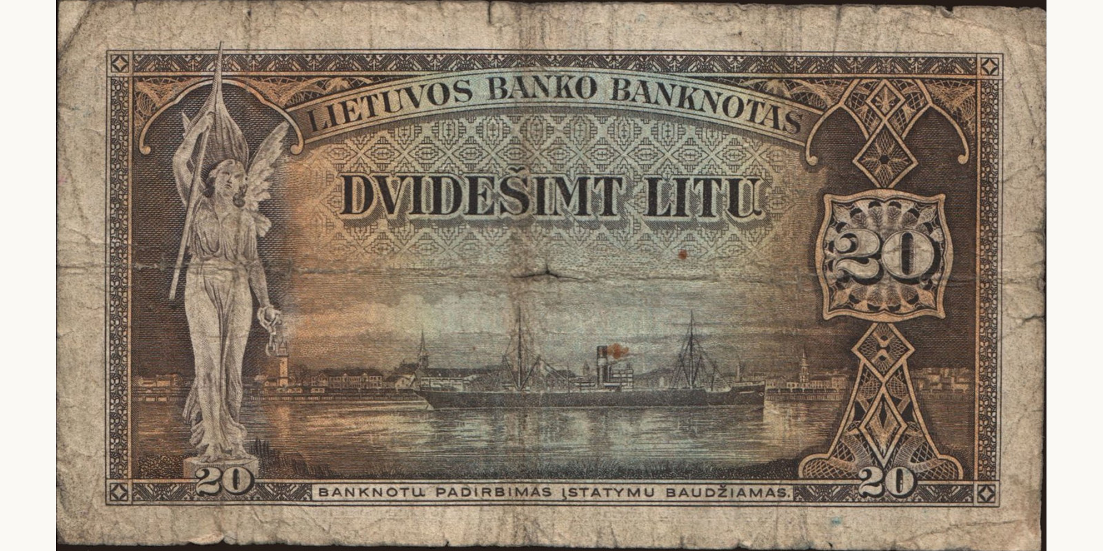 20 litas Литва 1930 — Оборотная сторона