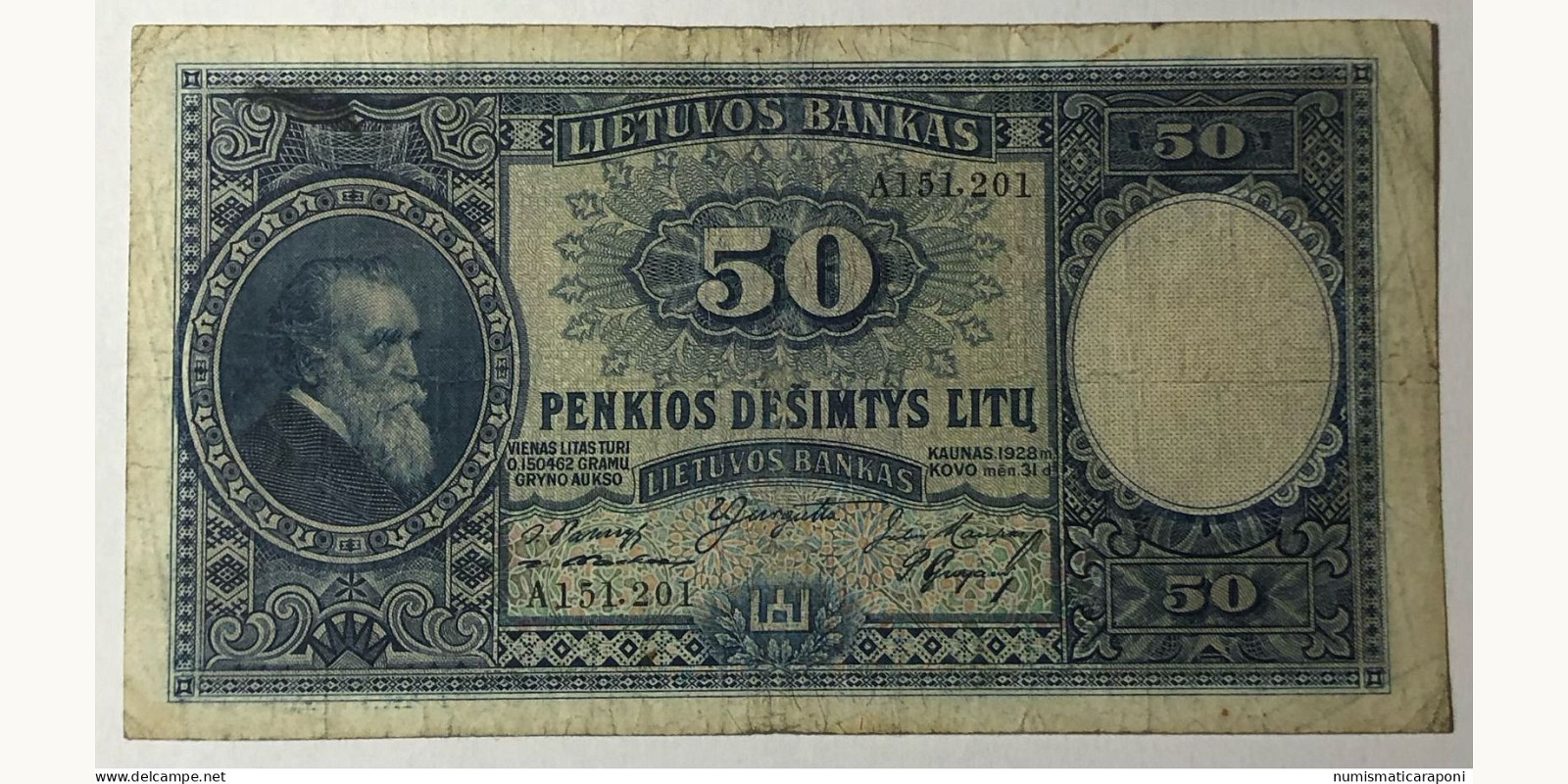 50 litas Литва 1928 — Лицевая сторона