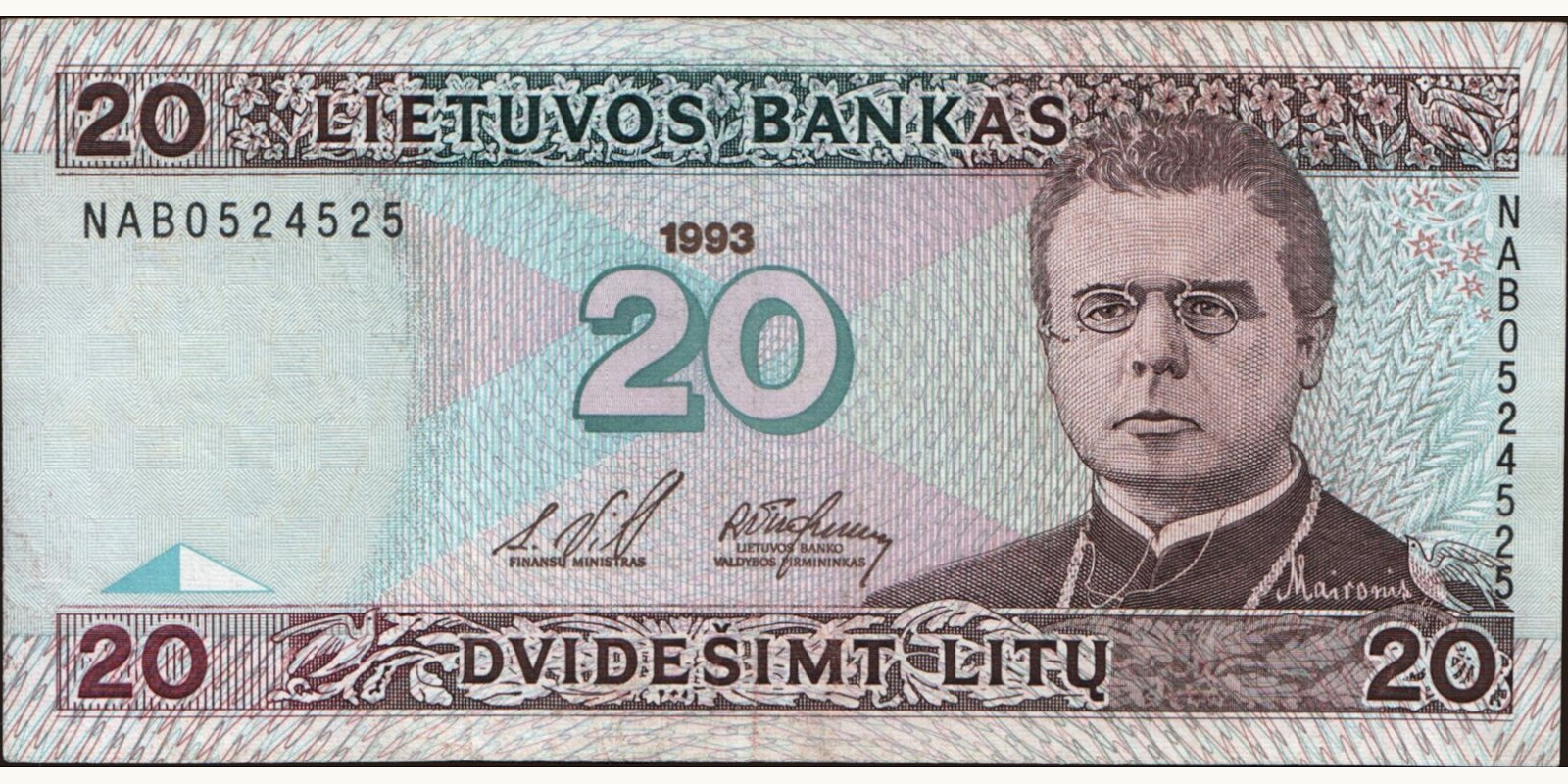 20 litas Lithuania 1993 — Front side