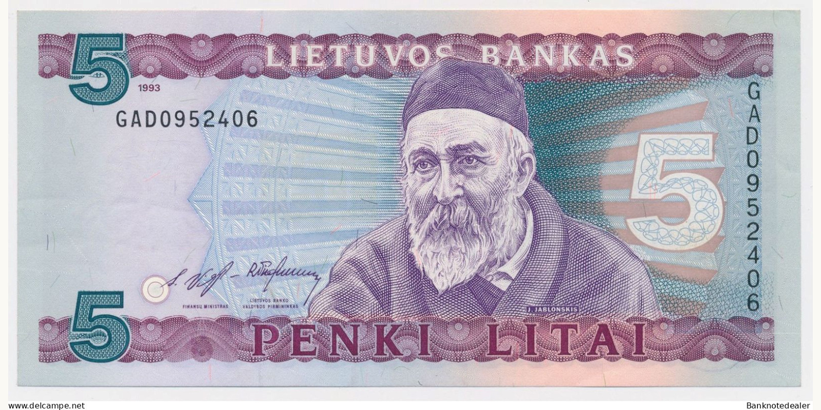 5 litas Lithuania 1993 — Front side