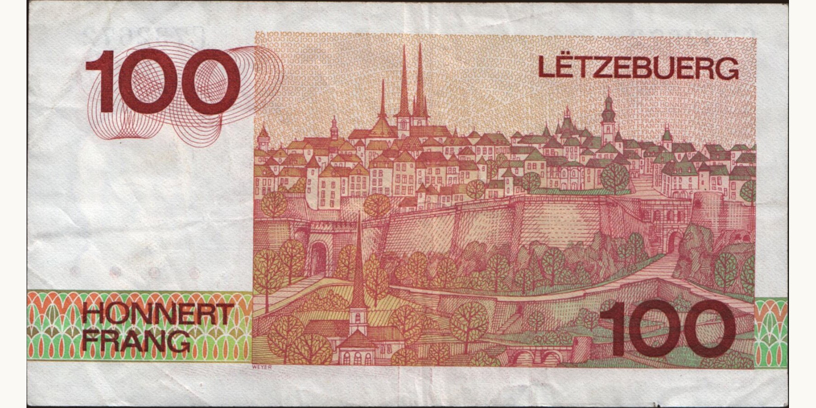 100 franc Luxembourg 1986 — Back side