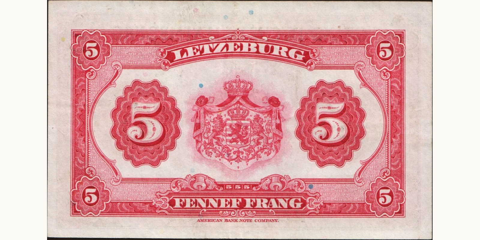 5 franc Люксембург 1943 — Оборотная сторона