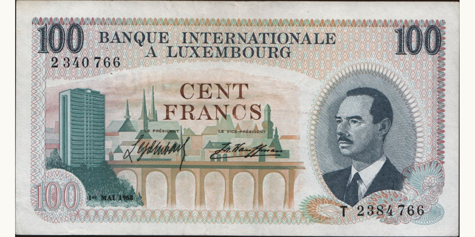 100 franc Люксембург 1968 — Лицевая сторона