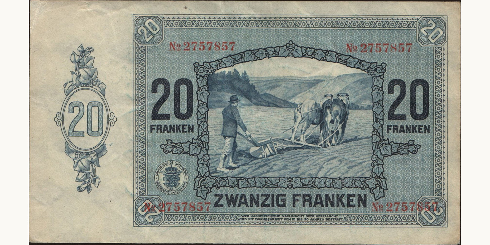 20 mark Люксембург 1929 — Оборотная сторона