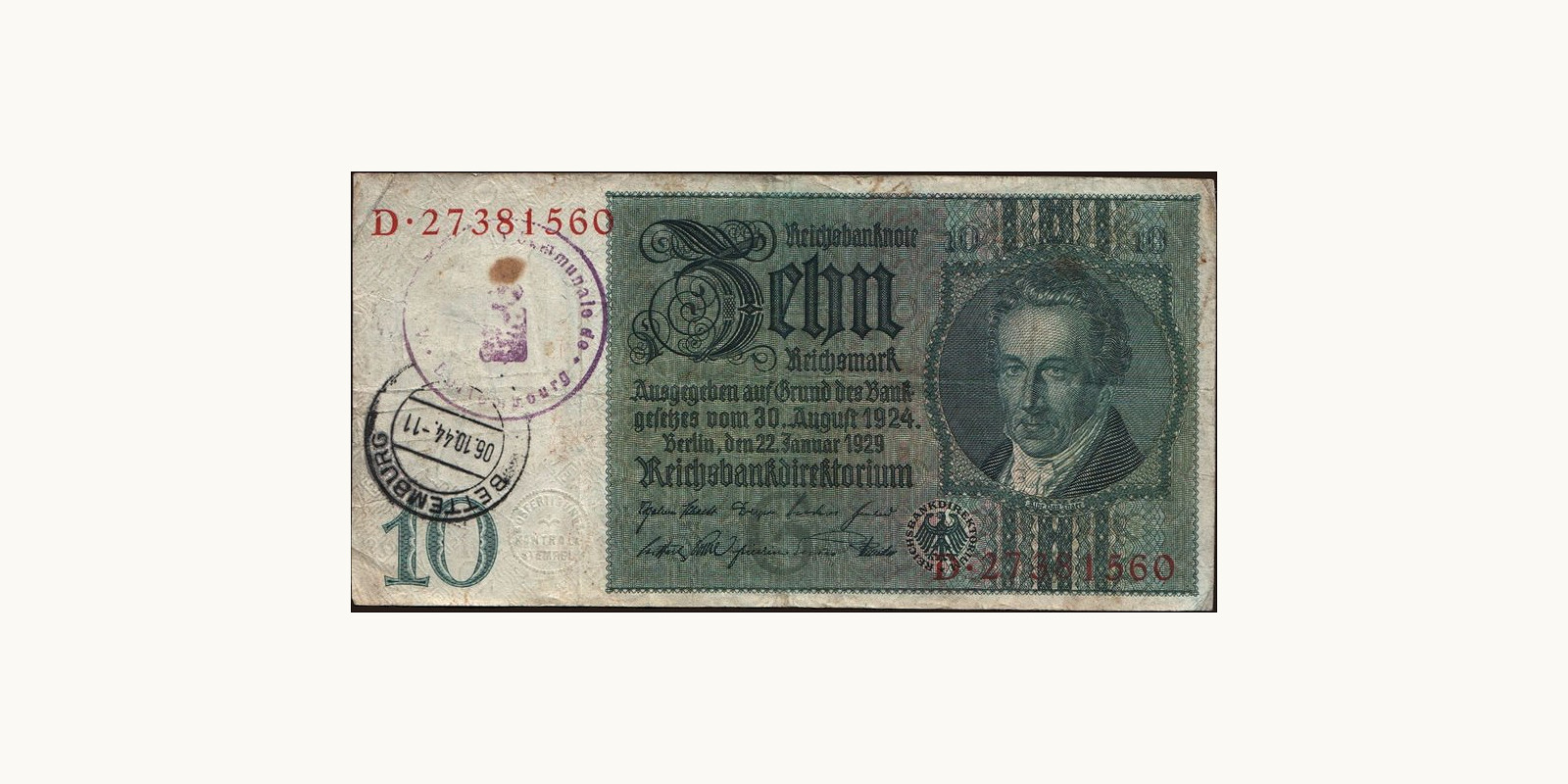 10 mark Luxembourg 1929 — Front side