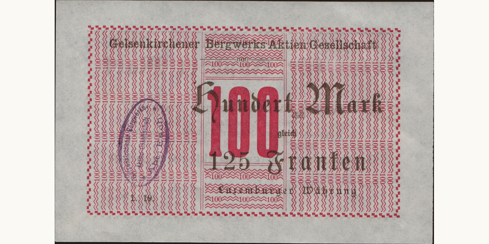 100 mark Люксембург 1918 — Оборотная сторона