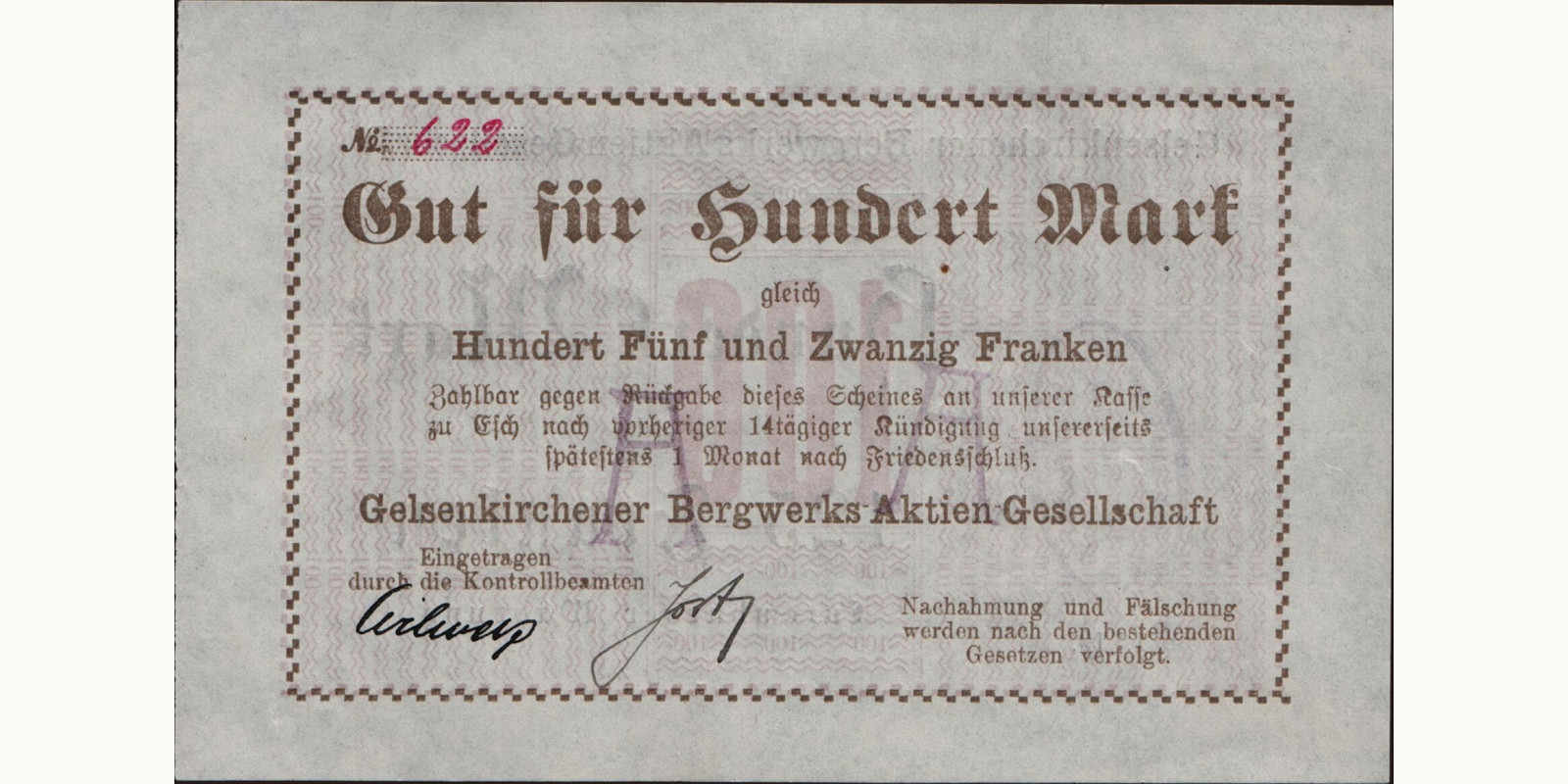 100 mark Люксембург 1918 — Лицевая сторона