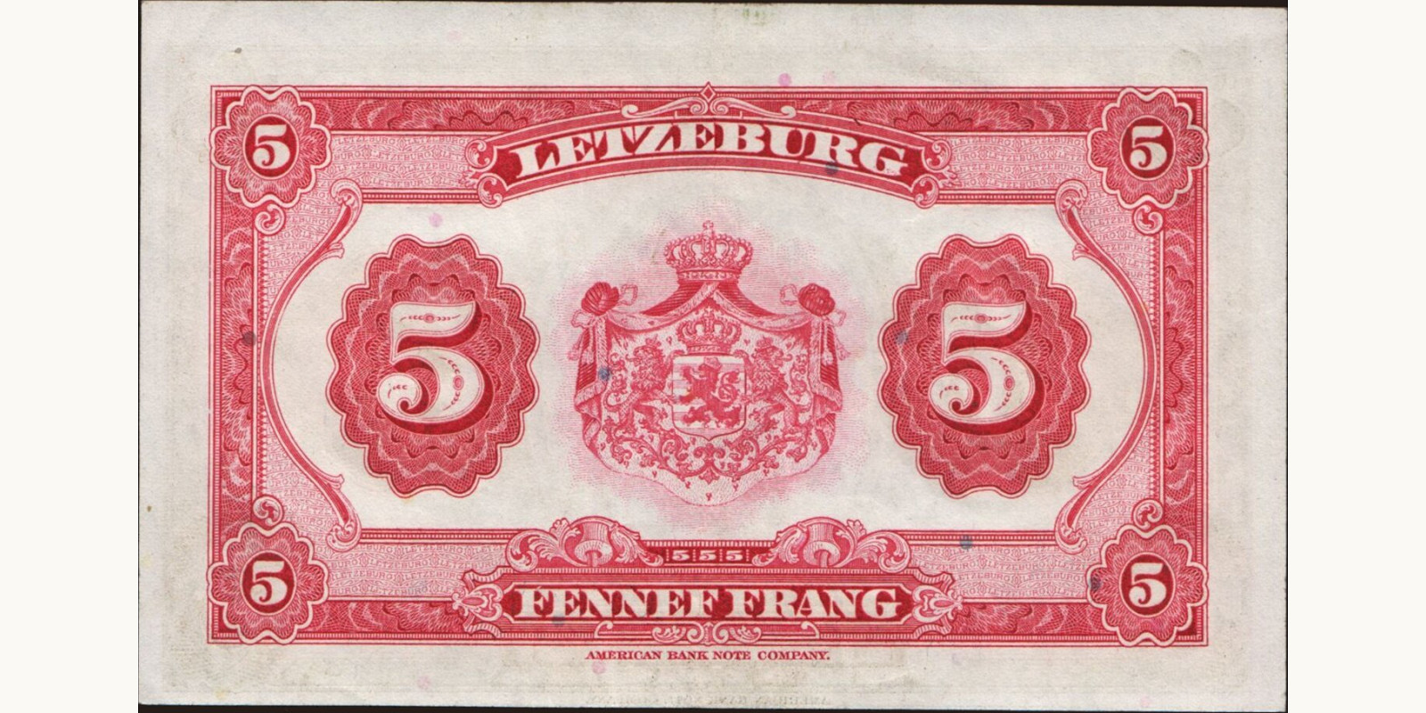 5 franc Люксембург 1944 — Оборотная сторона