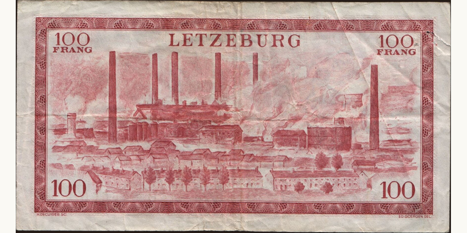 100 franc Luxembourg 1956 — Back side