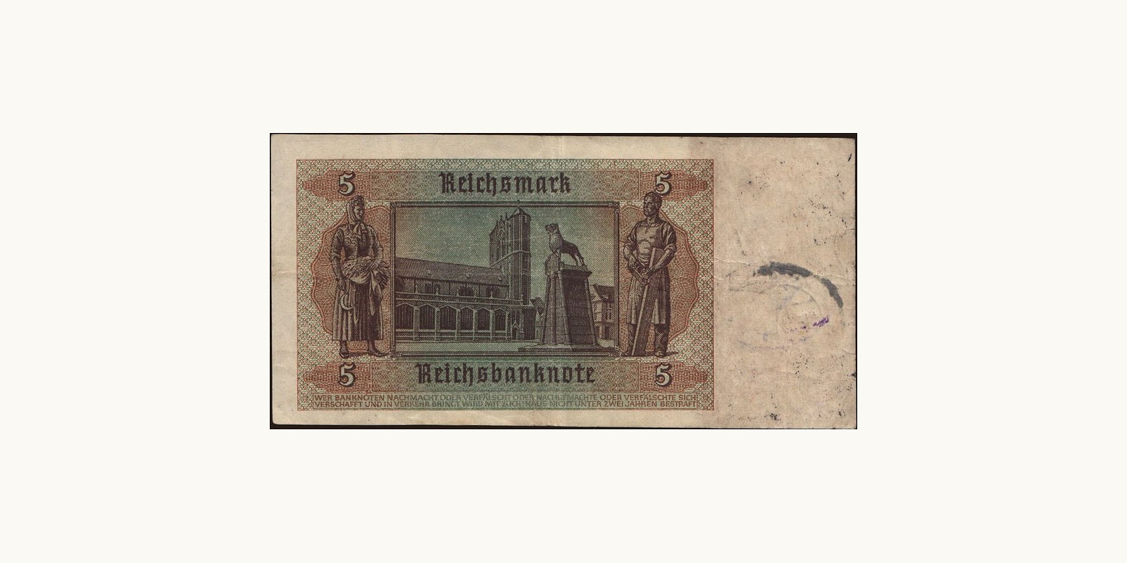 5 mark Luxembourg 1942 — Back side