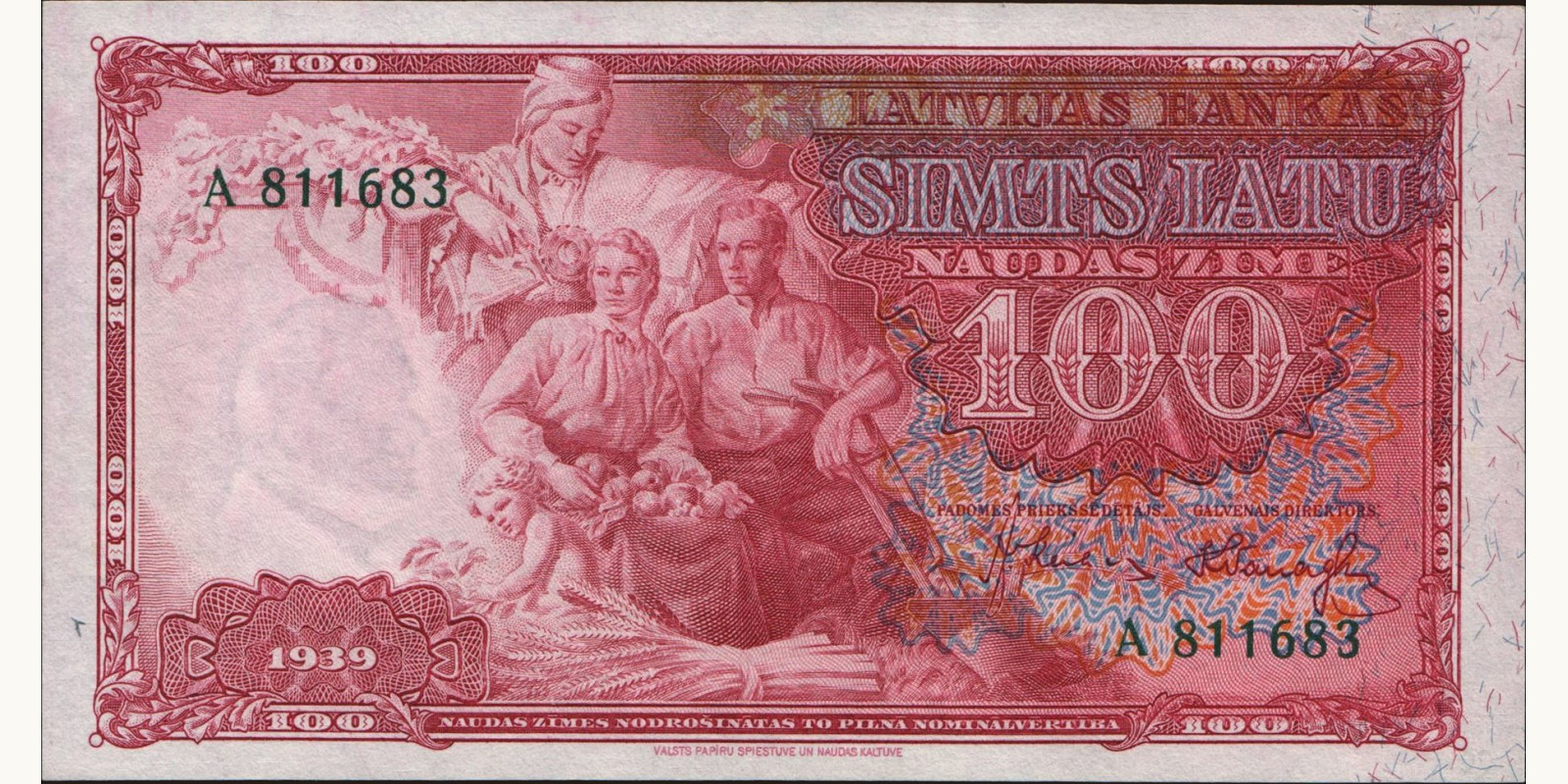 100 latu Latvia 1939 — Front side