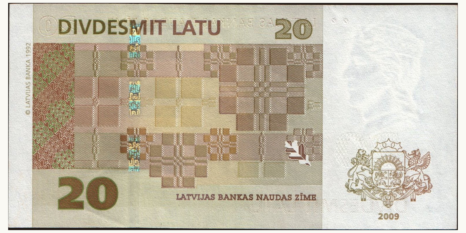20 latu Latvia 2009 — Back side