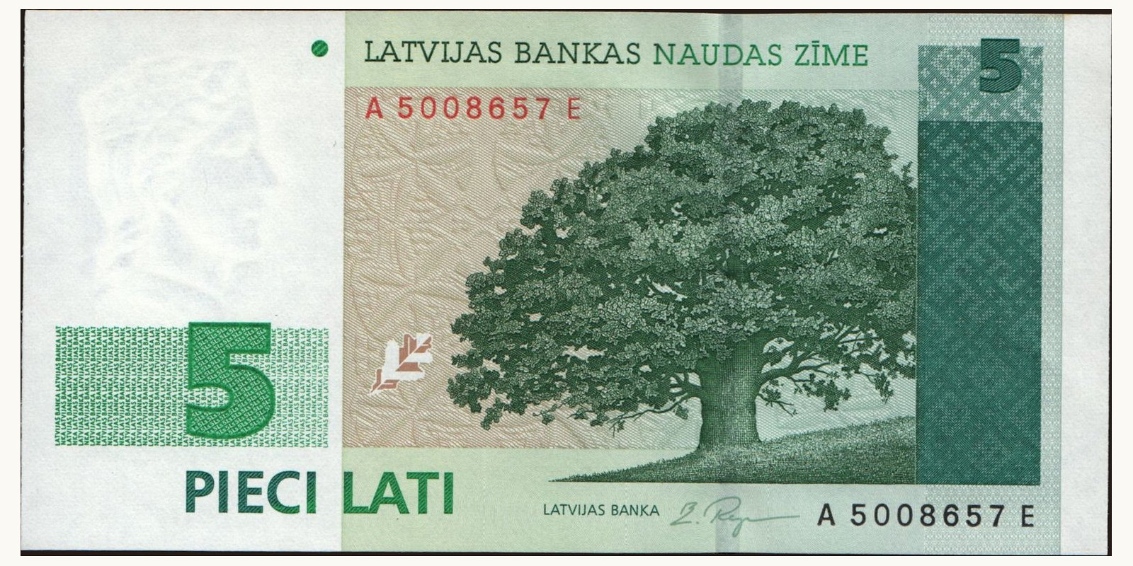 5 lati Латвия 1996 — Лицевая сторона