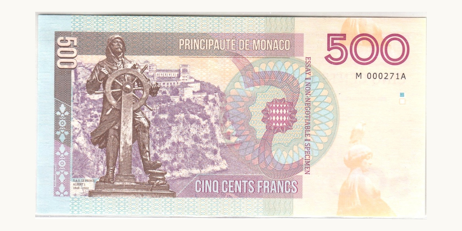 500 Francs Monaco 2016 — Back side