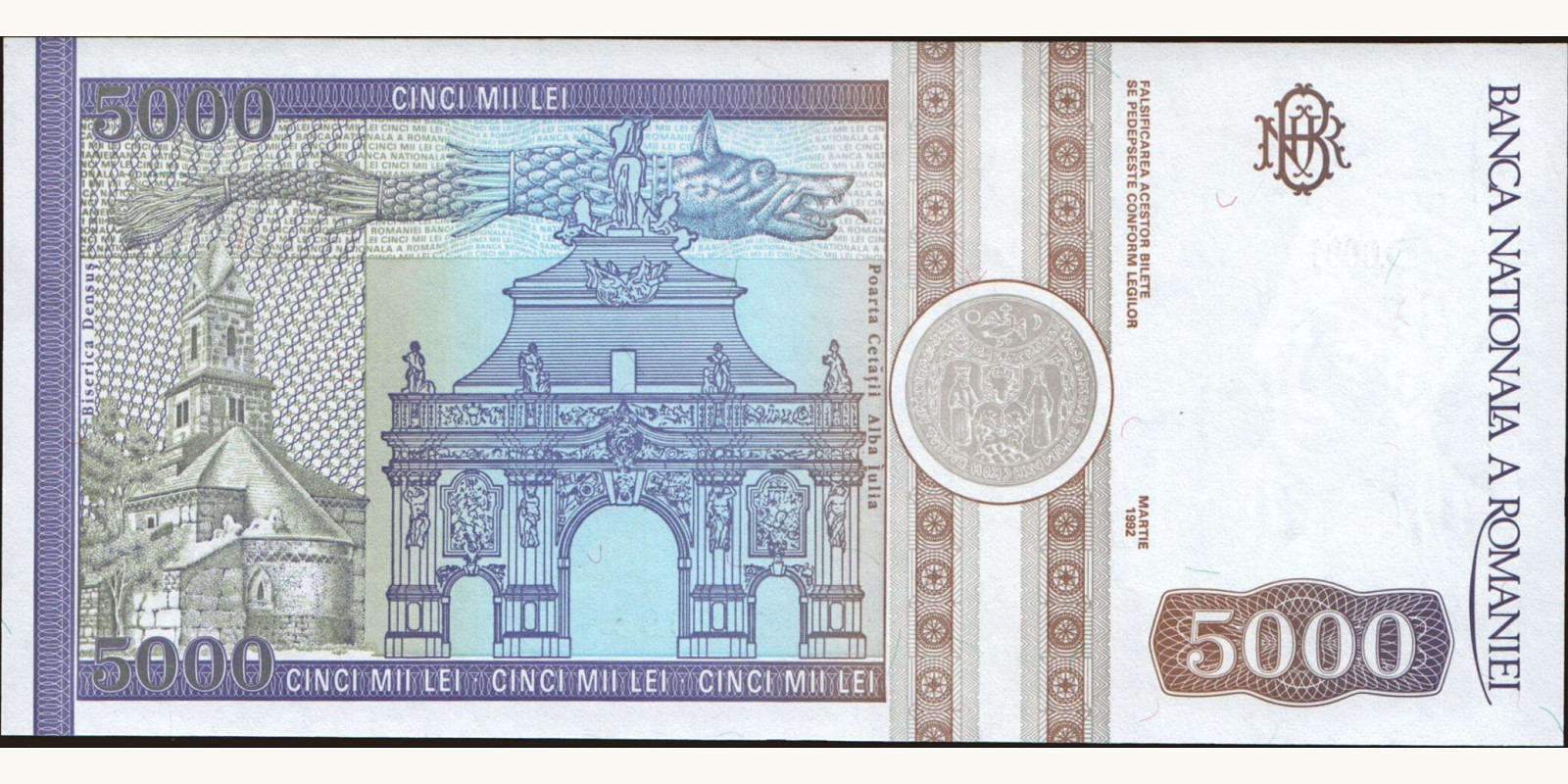 5000 lei Moldova 1992 — Back side