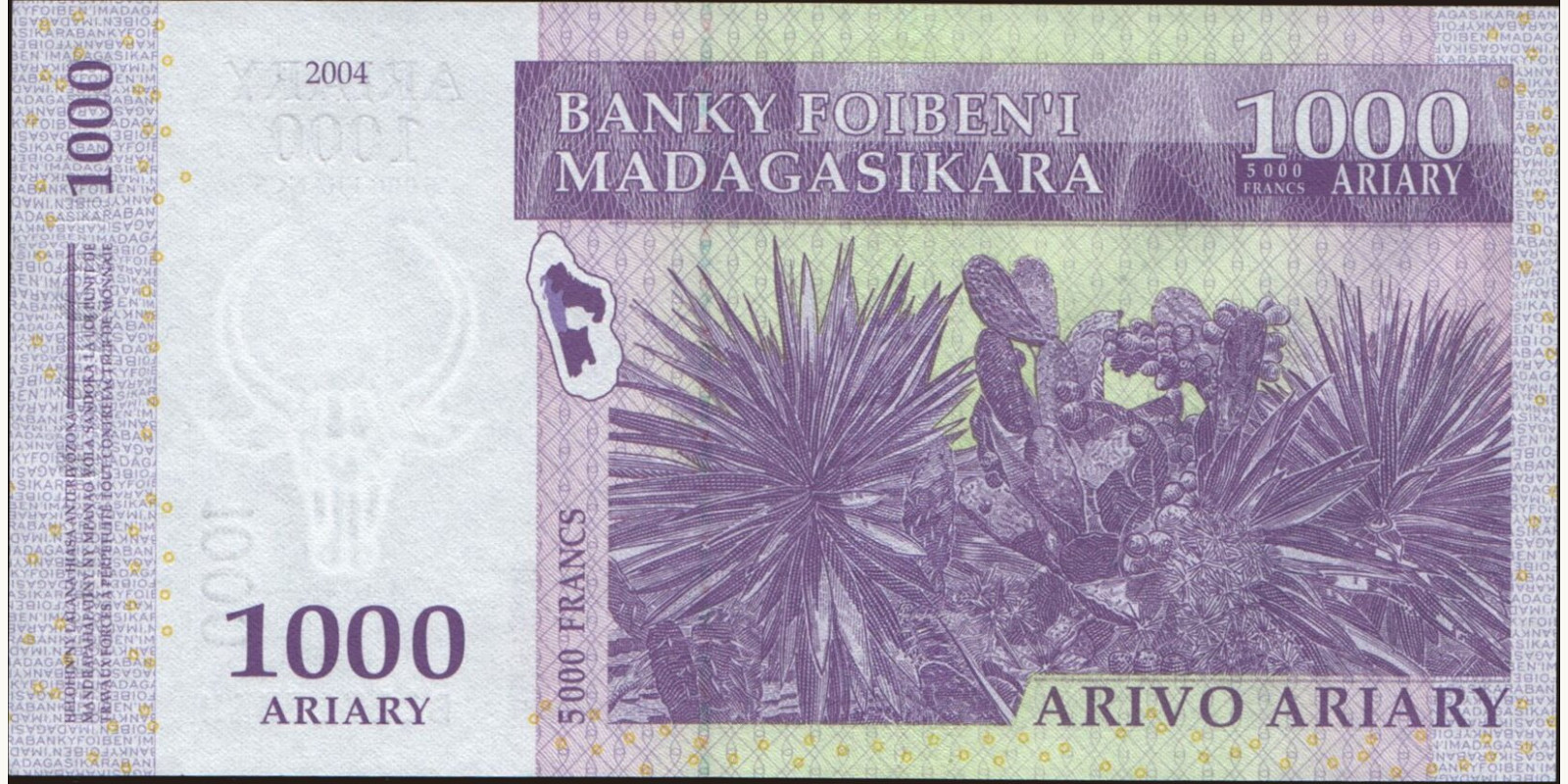 1000 ariary Madagascar 2004 — Back side
