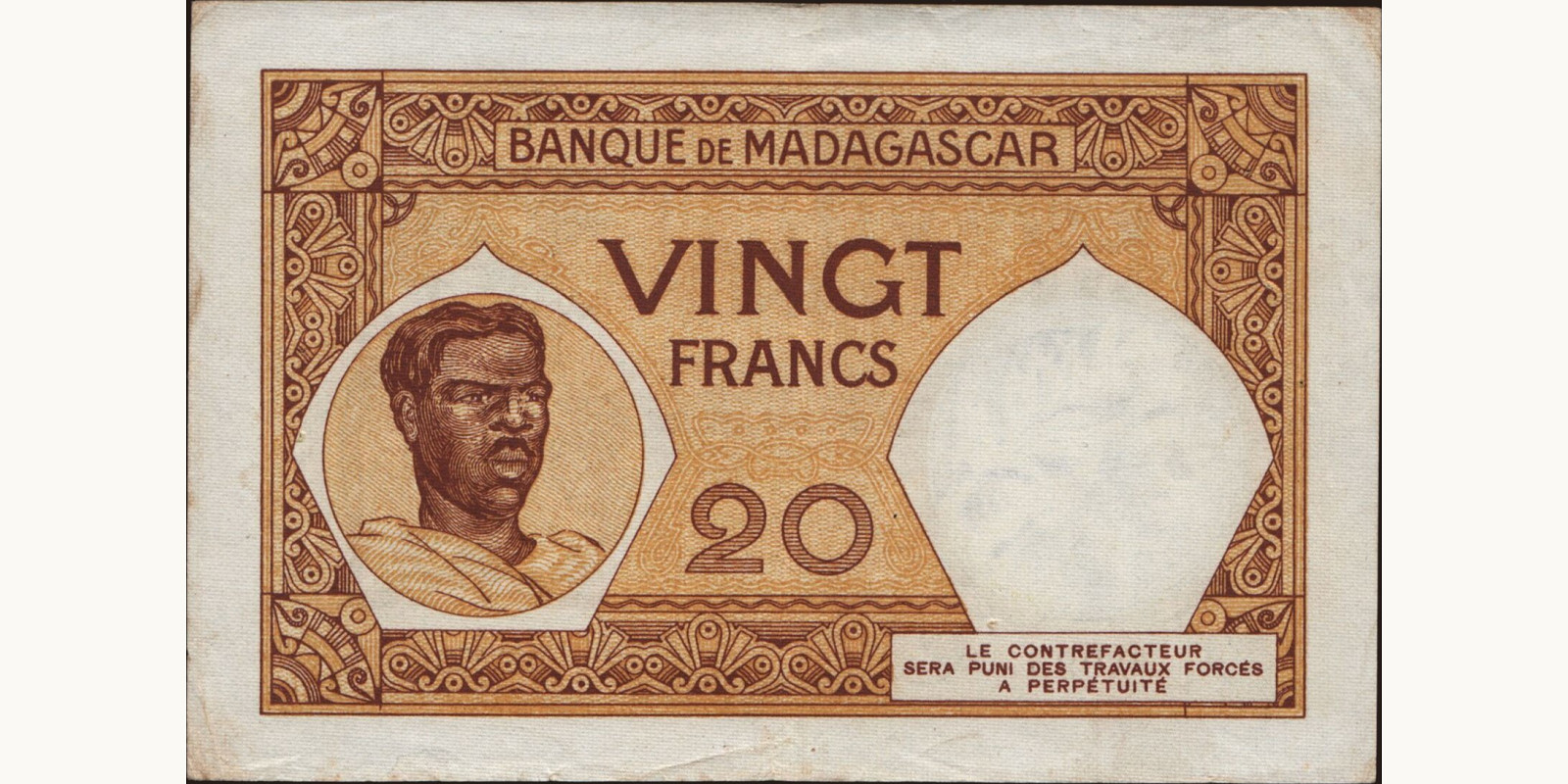 20 franc Мадагаскар 1937 — Оборотная сторона